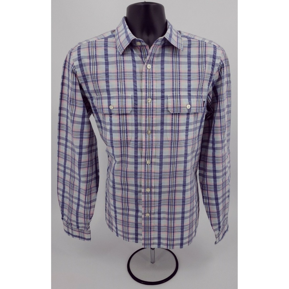 Vineyard Vines Island Shirt Seersucker Crinkle Cotton Multicolor Pastel Plaid M